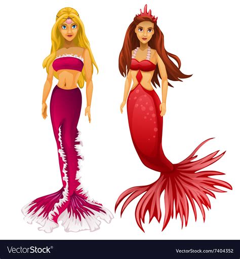 Two Princess Mermaid Blonde And Redhead Royalty Free Vector