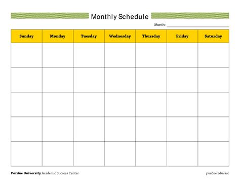 printable monthly work schedule template  printable monthly