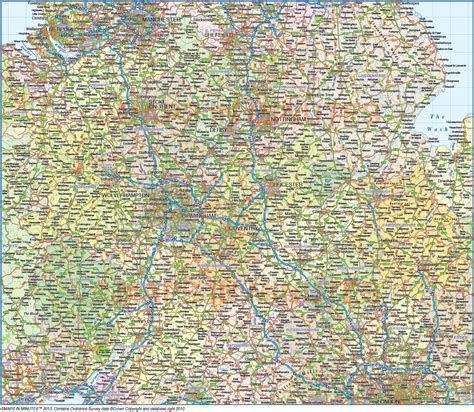 vector map central england road rail map  regular relief  scale  illustrator format