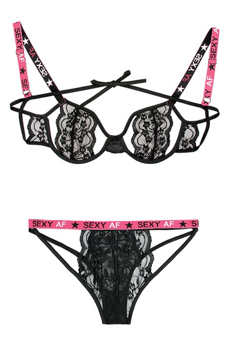 fantasy lingerie vibes sexy af cutout bra and caged panty set in black