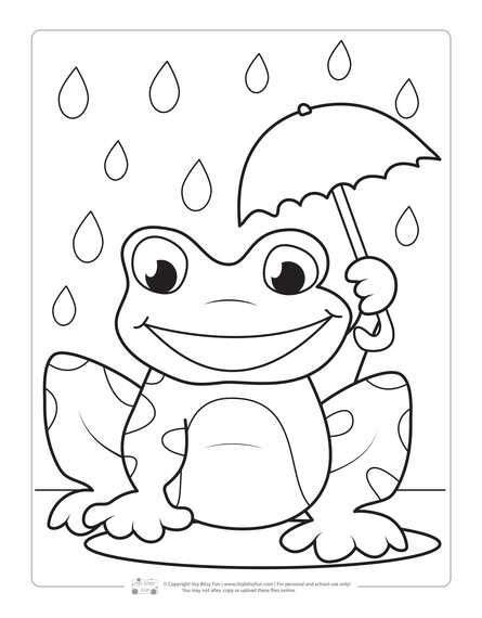 frog   umbrella   rain coloring pages  kids  printable