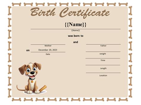 sample dog birth certificate templates  allbusinesstemplatescom