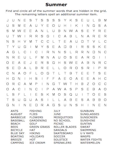 printable summer word search   fun