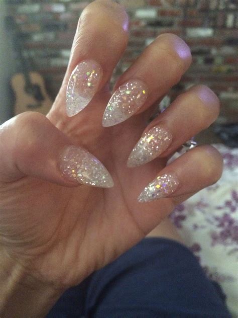 Almond Shape Glitter Acrylic Nails Clear Glitter Nails Stiletto