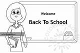 School Back Teacher Blackboard Welcome sketch template