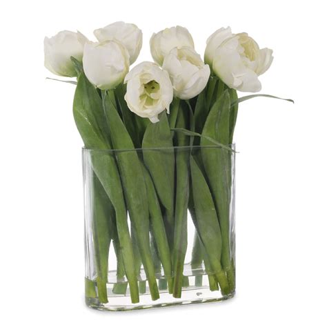 White Tulips In Oval Vase With Water 31cm Easter Town