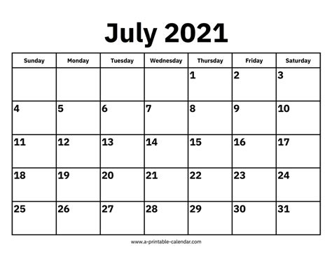 july  calendars printable calendar