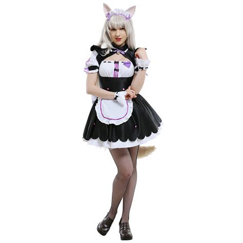Coconut Cat Girl Maid Outfit Cosplay Costume Set With Ear Clips And