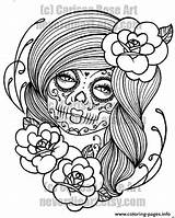 Coloring Skull Sugar Pages Dead Girl Woman Sexy Tattoo Drawing Flowers Print Book Printable Own Digital Candy Flash Punk Outline sketch template