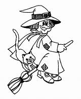 Witch Halloween Coloring Pages Kids Cat Printable Broom Witches Happy Colouring Broomstick Flying Sheets Color Printouts Print Clipart Sheet Riding sketch template