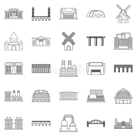 structure icons set outline style stock vector illustration