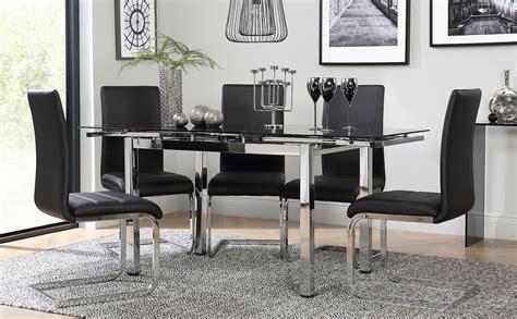 space chrome black glass extending dining table   perth black