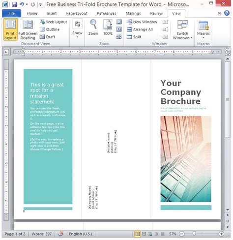 business tri fold brochure template  word