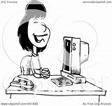 Receptionist Sitting Cartoon Outline Illustration Pleasant Desk Her Toonaday Royalty Rf Clip Leishman Ron Clipart sketch template