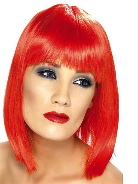 short neon red glamourama 80 s punk rock adult costume wig free ship