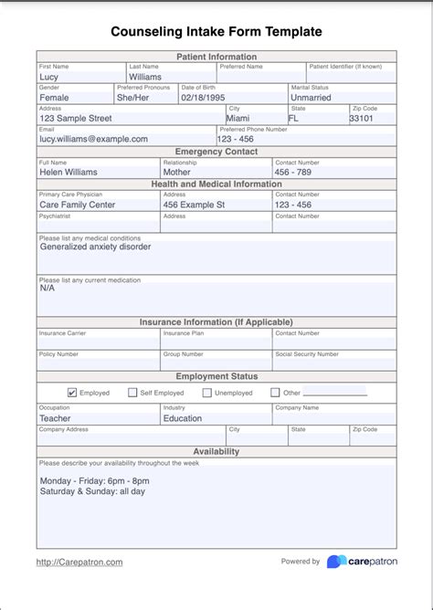 counseling intake form template