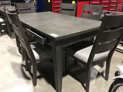 grey wood  drawer dining room table   chairs  scuffs