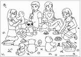 Picnic Colouring Teddy Bears Pages Bear Scene Coloring Sketch Birthday Summer Party Activity Activityvillage Print Village Family Kids раскраски Printable sketch template