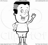 Waving Friendly Clipart Boy Cartoon Outlined Coloring Vector Thoman Cory Royalty sketch template