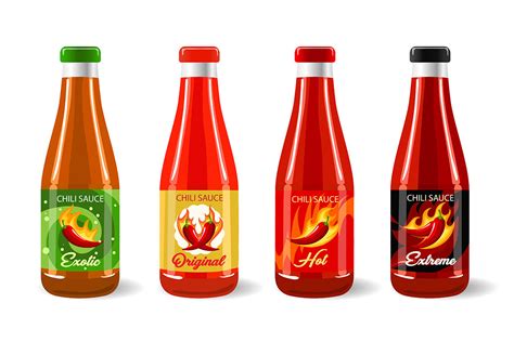 Hot Chili Sauce Bottle Package And Label Design Set By Olena1983