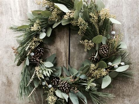 holiday wreath  real greenery pickled barrel