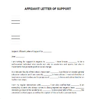 affidavit letter  support  word