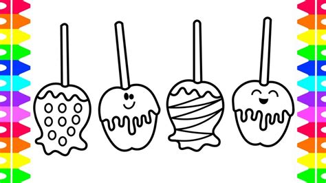 happy halloween coloring learning   draw candy caramel apples