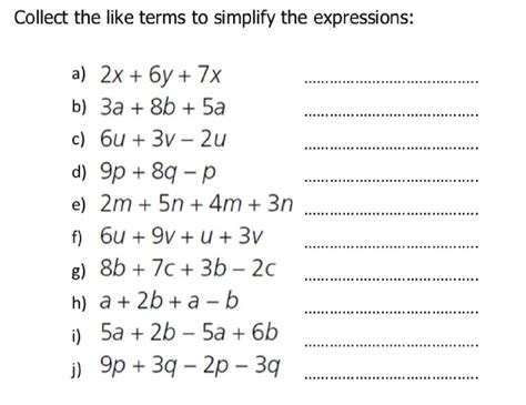ejercicio de simplify algebraic expressions  collecting  terms