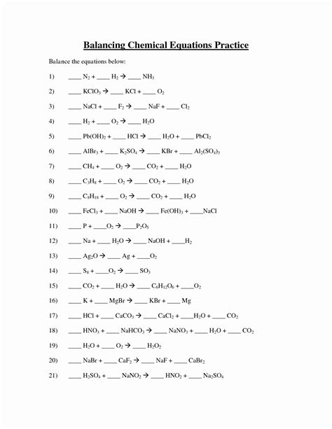balancing chemical equations worksheet answer key