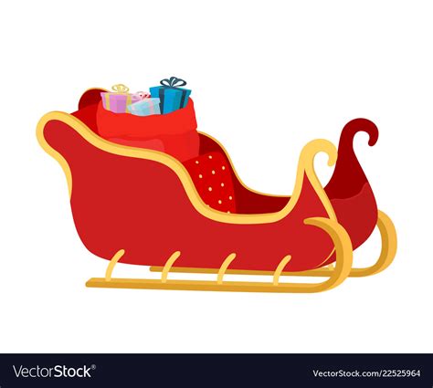 cartoon sleigh  santa claus  gift bag vector image