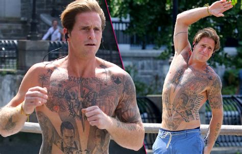 cameron douglas shows  tattoos  shirtless run  nyc