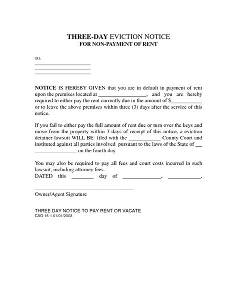 eviction notice template  printable documents