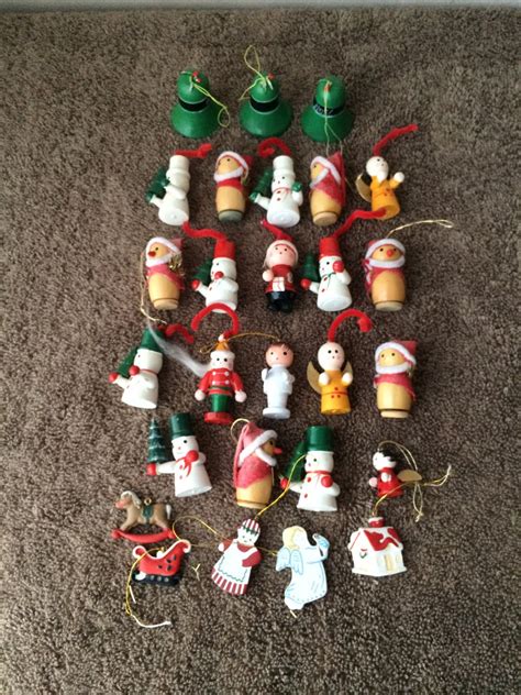 wooden christmas ornaments mini vintage huge lot