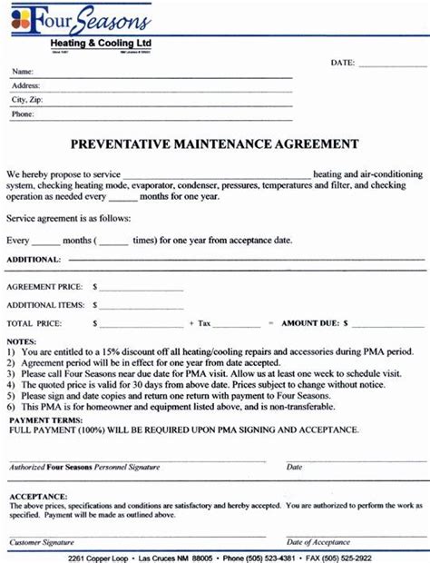 hvac maintenance contract template elegant service agreement