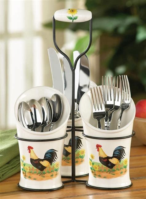 country rooster kitchen flatware utensil holder rooster kitchen decor