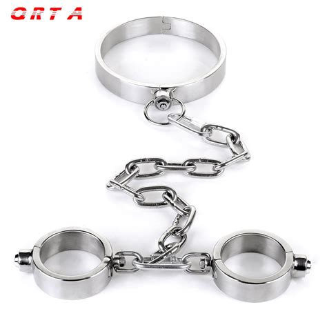 Qrtatop Stainless Steel Heavy Type Slave Collar Hand Cuffs Bondage