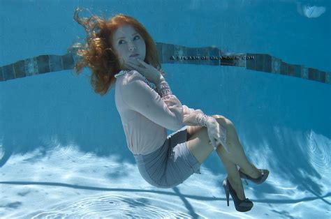 swimming pool underwater redhead floating skirt high heels savannah