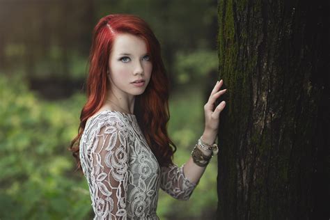 Download Wallpaper For 1024x1024 Resolution Women Redhead Trees