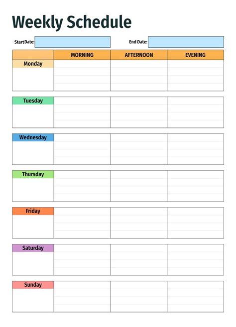 printable weekly schedule  shown   form   calendar