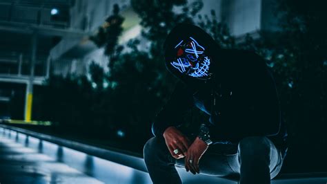 Download Wallpaper 1920x1080 Mask Hood Anonymous Glow