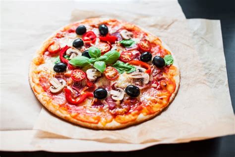 Hot Pizza Slice With Pepperoni Cheese Mozzarella And Tomato O Stock
