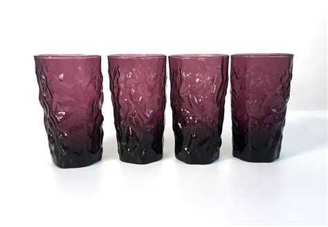 4 Vintage Driftwood Plum By Seneca Purple Flat Iced Tea Glasses Mid