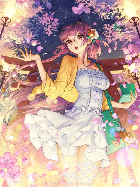 Wallpaper Illustration Long Hair Anime Girls Glasses Purple Hair