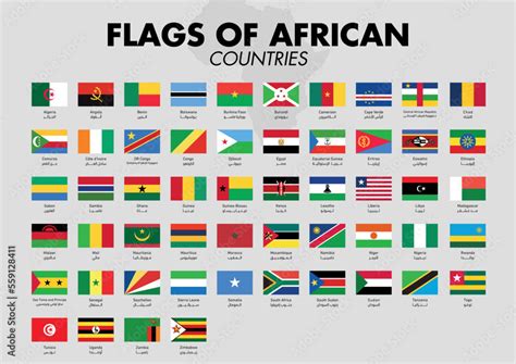 african countries flags  country names   map   gray