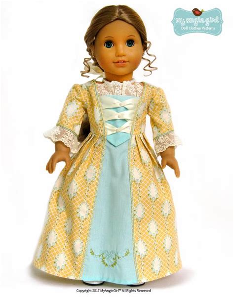 my angie girl 18th century colonial gown doll clothes pattern 18 inch