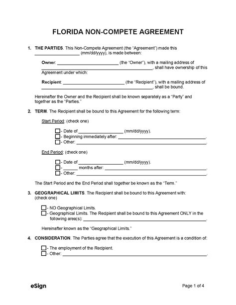 florida  compete agreement template  word