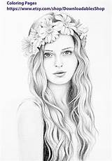 Coloring Pages Adult Girl Drawings Books Fairy Drawing Cute Beautiful Grayscale Sketches Animal Simple Printable Color Dark Adults Print Choose sketch template