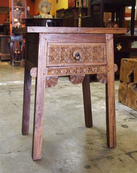 beautifully hand carved reclaimed teak bali style side