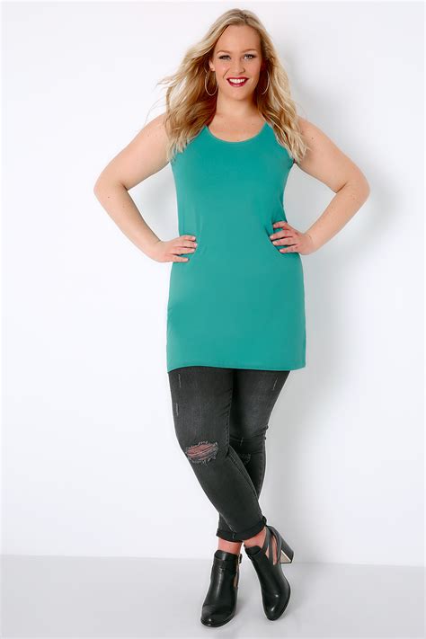 Jade Green Longline Vest Top Plus Size 16 To 36