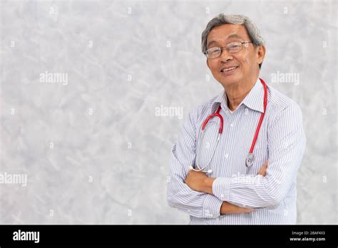 Portrait Of Chinese Doctor Healthy Old Man Asian Elder Standing Smile